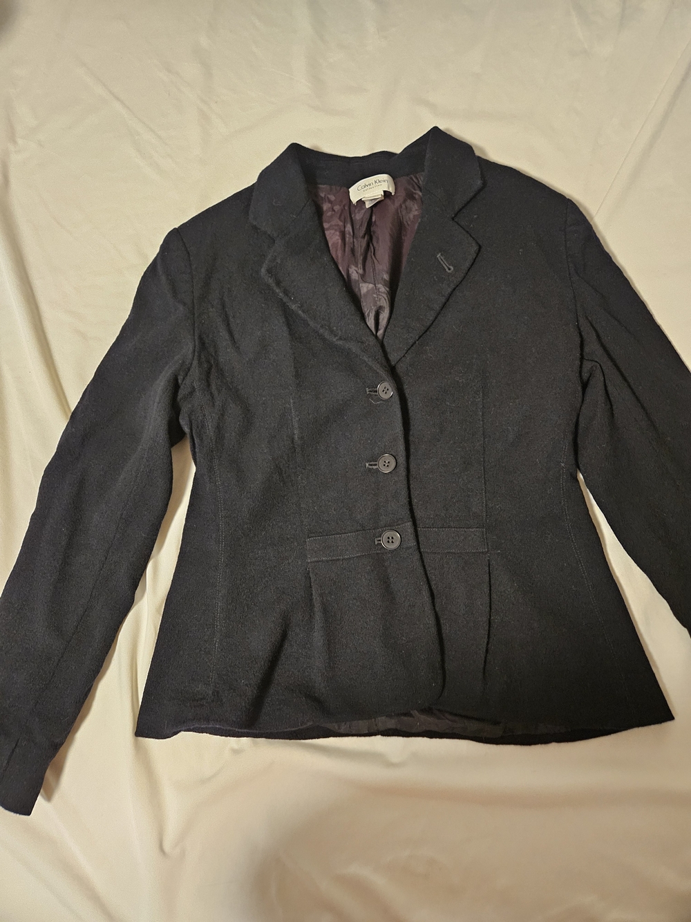 Vintage Calvin Klein Classic Fit Black Women's Blazer Wool With Three-Button